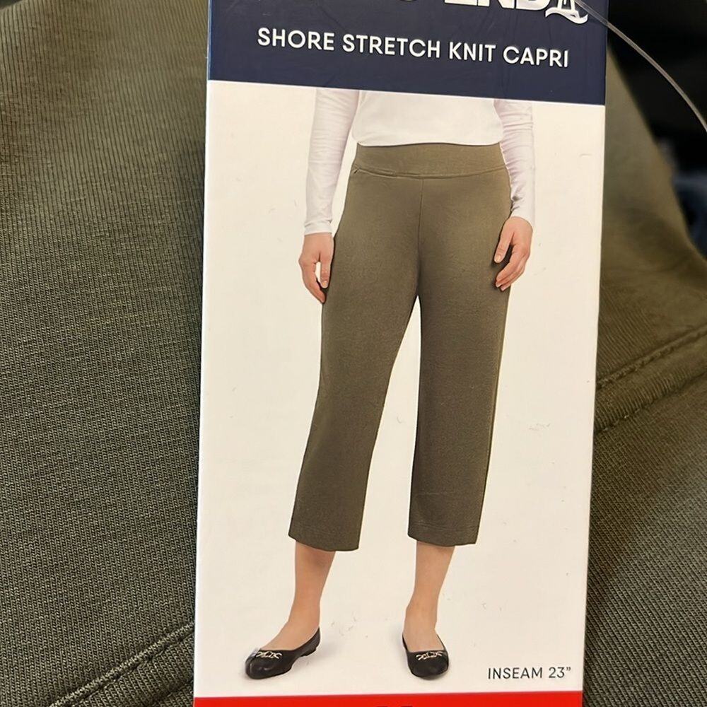 Lands’ End Shore Capri Pants Stretch Waist Pull On Capris Olive Green Size S